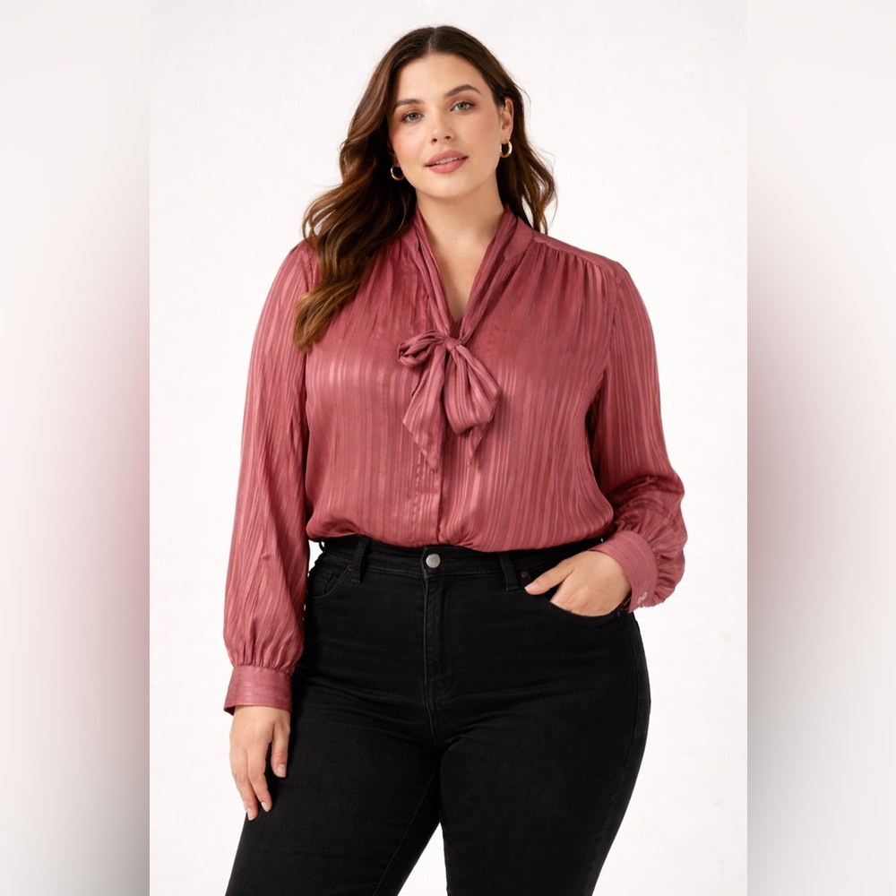 Express XL Pink Tie-Neck Sheer Button Down Blouse